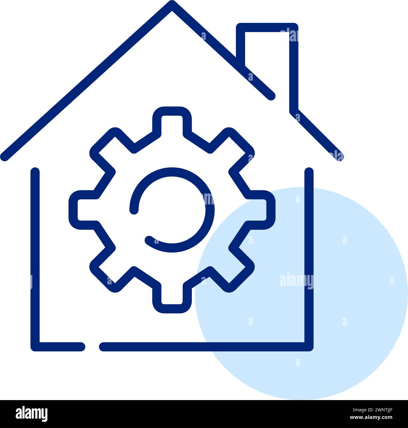 House and cogwheel. Digital toolkit for optimization and customization smart home experience. Pixel perfect vector icon Stock Vector