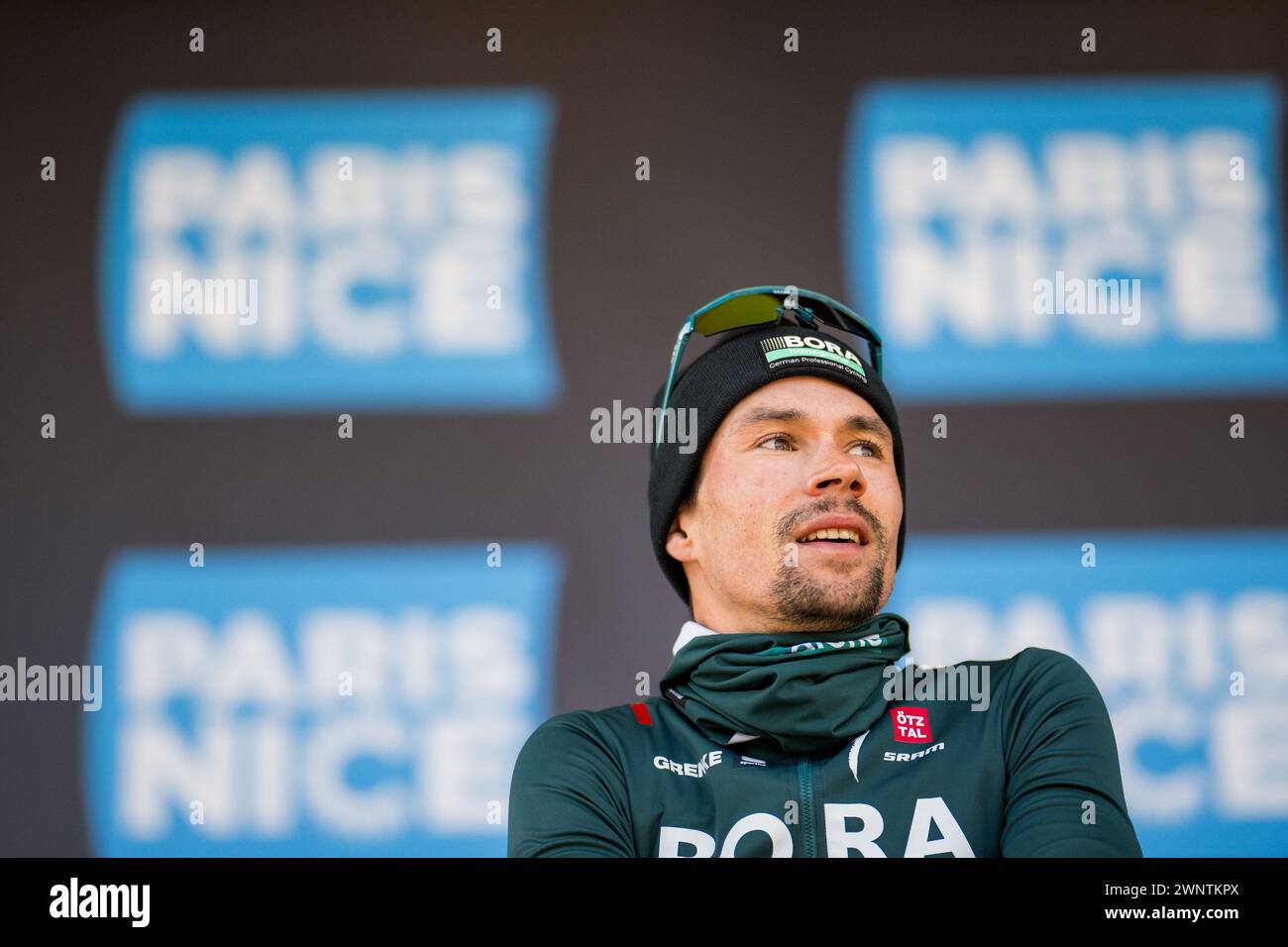 Montargis, France. 04th Mar, 2024. Slovenian Primoz Roglic of Bora-Hansgrohe pictured at the start of the second stage of the Paris-Nice eight days cycling stage race, 177, 6 km from Thoiry to Montargis, France, Monday 04 March 2024. BELGA PHOTO JASPER JACOBS Credit: Belga News Agency/Alamy Live News Stock Photo