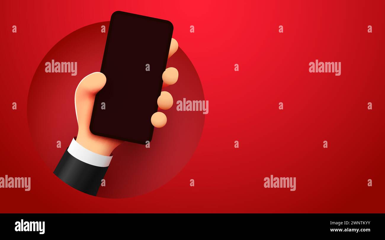 3D cartoon hand holding mobile smart phone. Modern mockup. Vector ...