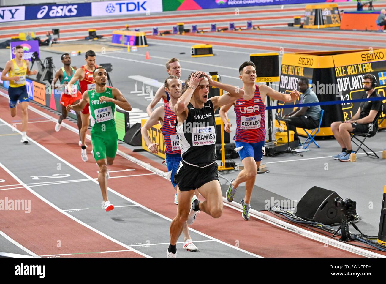 Glasgow, Scotland, UK, 03 March 2024. Mens 1500m Final. 1st Geordie