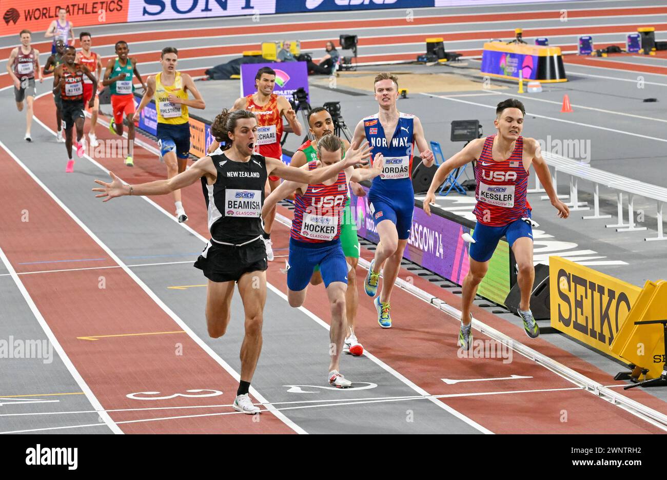 Glasgow, Scotland, UK, 03 March 2024. Mens 1500m Final. 1st Geordie