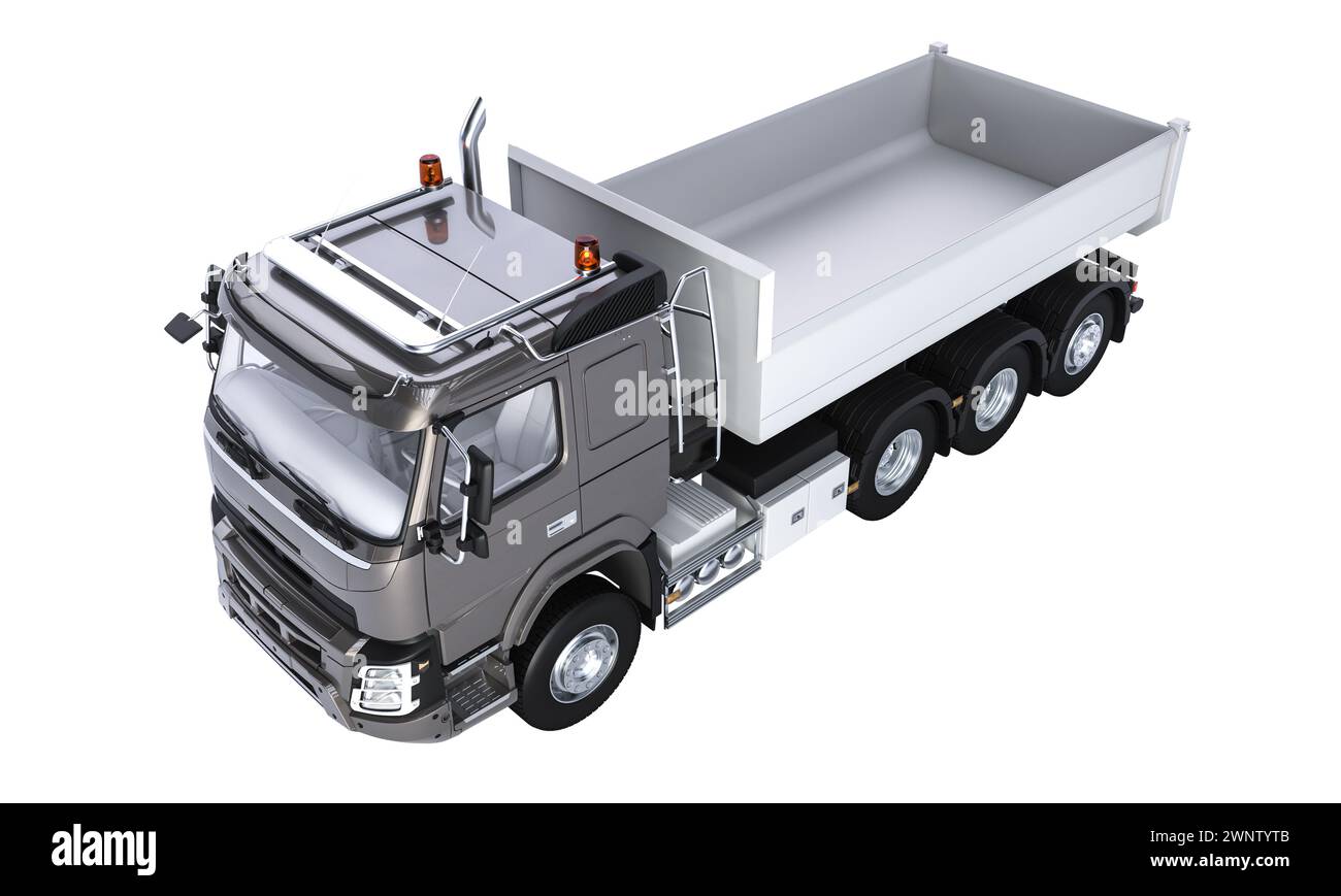 High-angle view of a new, empty dump truck, 3d render Stock Photo