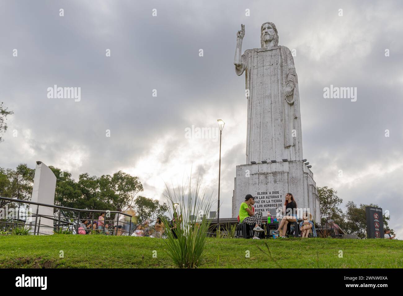 San Miguel de Tucuman, Argentina - January 18th, 2024: San Miguel de Tucuman, Argentina - January 18th, 2024: Sculpture of the blessing Christ on the Stock Photo
