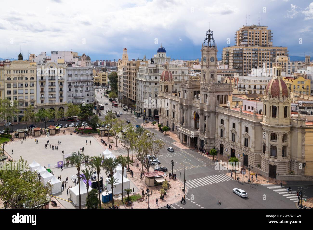 View of Valencia City Hall and other important buildings in the city. Valencia - Spain Stock Photo