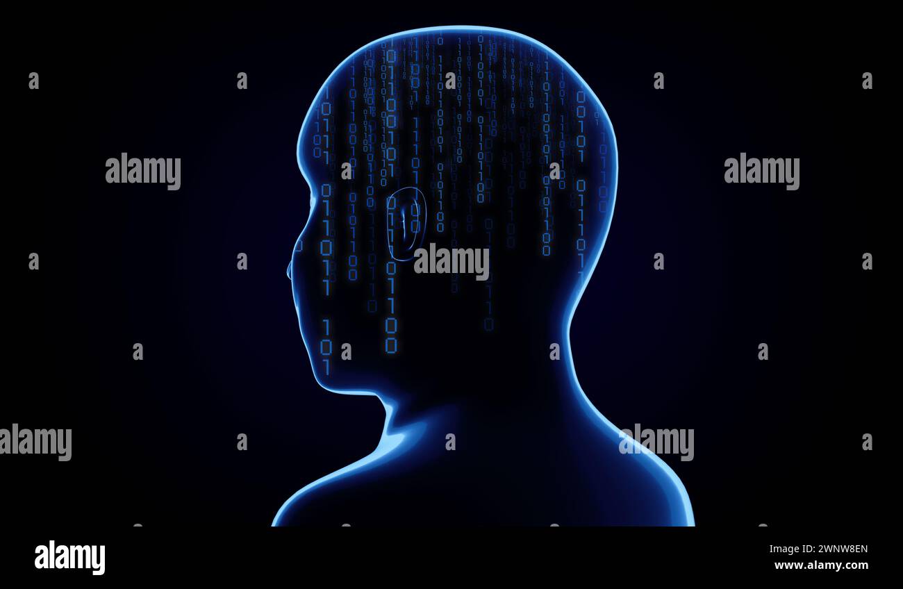 Geometrical man face with binary code - 3D illustration Stock Photo - Alamy