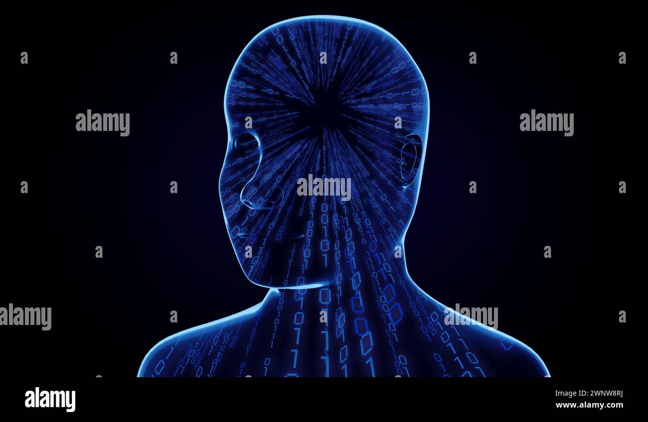 Geometrical man face with binary code - 3D illustration Stock Photo - Alamy