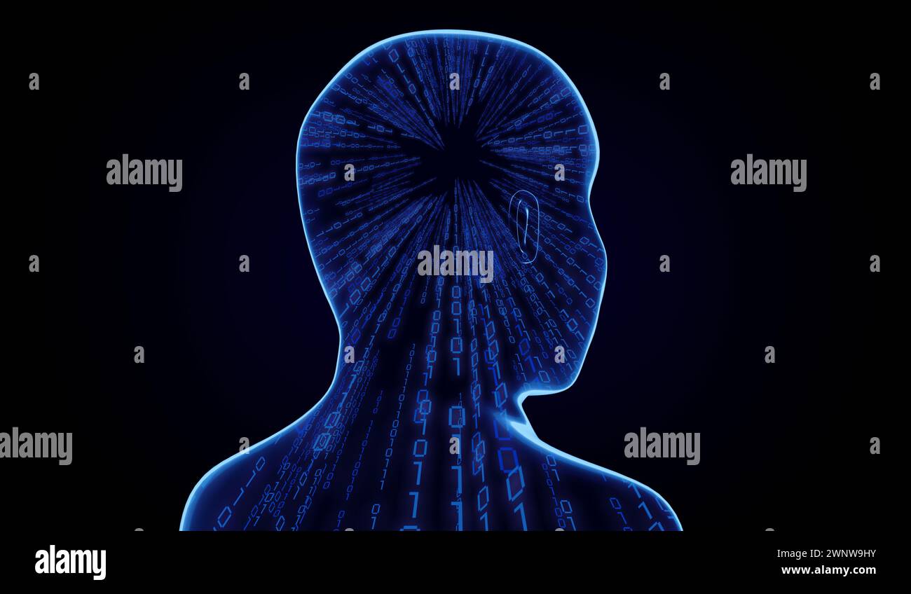 Geometrical man face with binary code - 3D illustration Stock Photo - Alamy