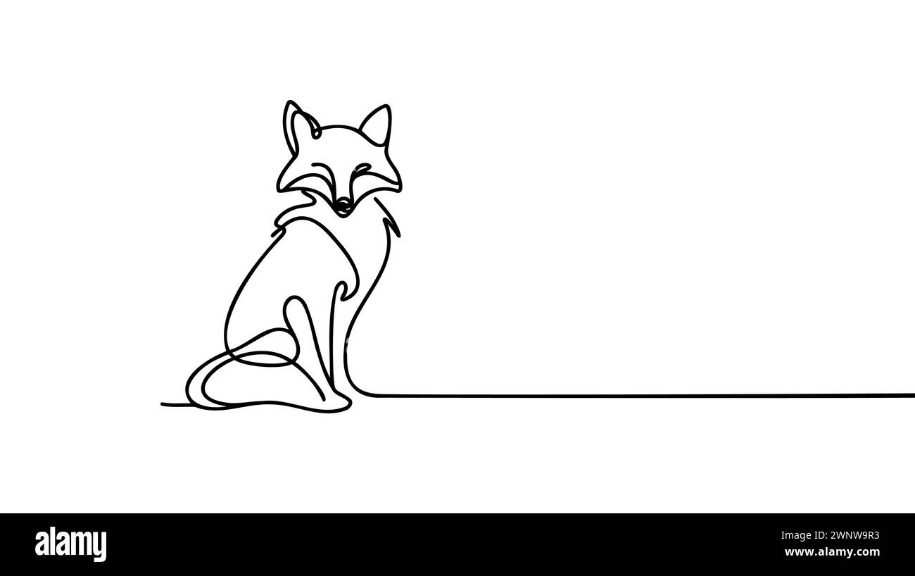 One continuous line design silhouette of fox. Hand drawn minimalism ...