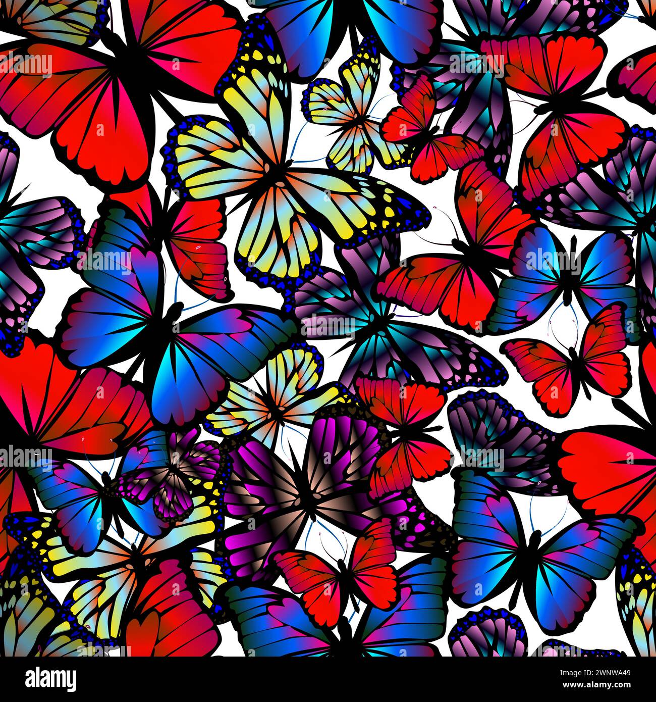 Seamless pattern of butterflies. hand drawing. Not AI, Vector ...