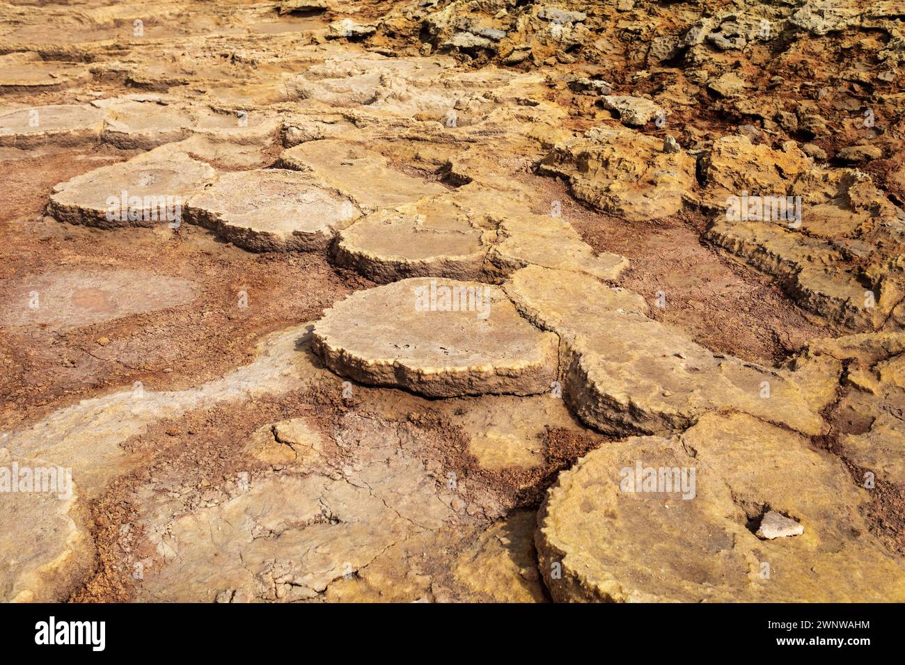 Colorful abstract apocalyptic landscape like moonscape of Dallol Lake ...