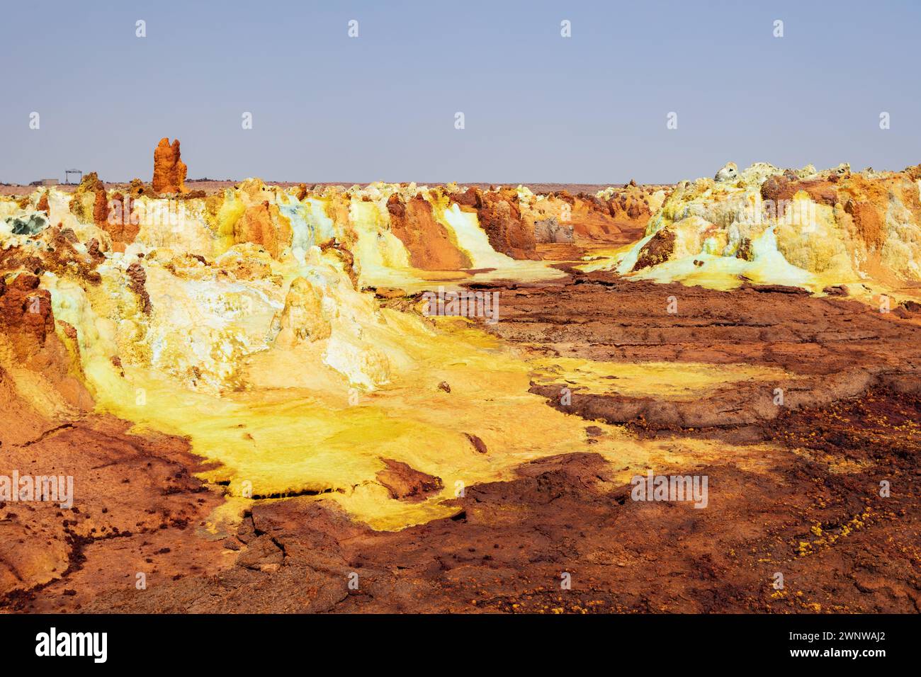 Colorful abstract apocalyptic landscape like moonscape of Dallol Lake ...