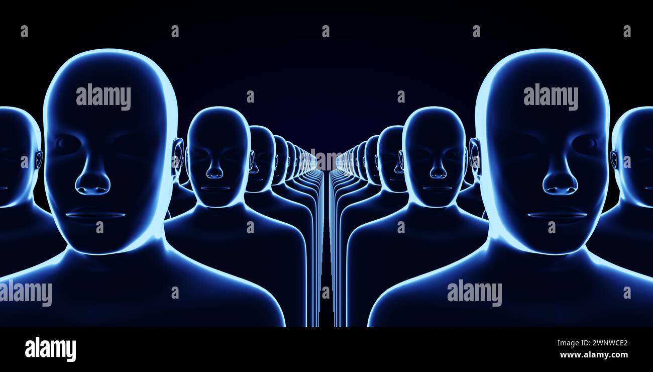 Geometrical men faces - 3D illustration Stock Photo - Alamy