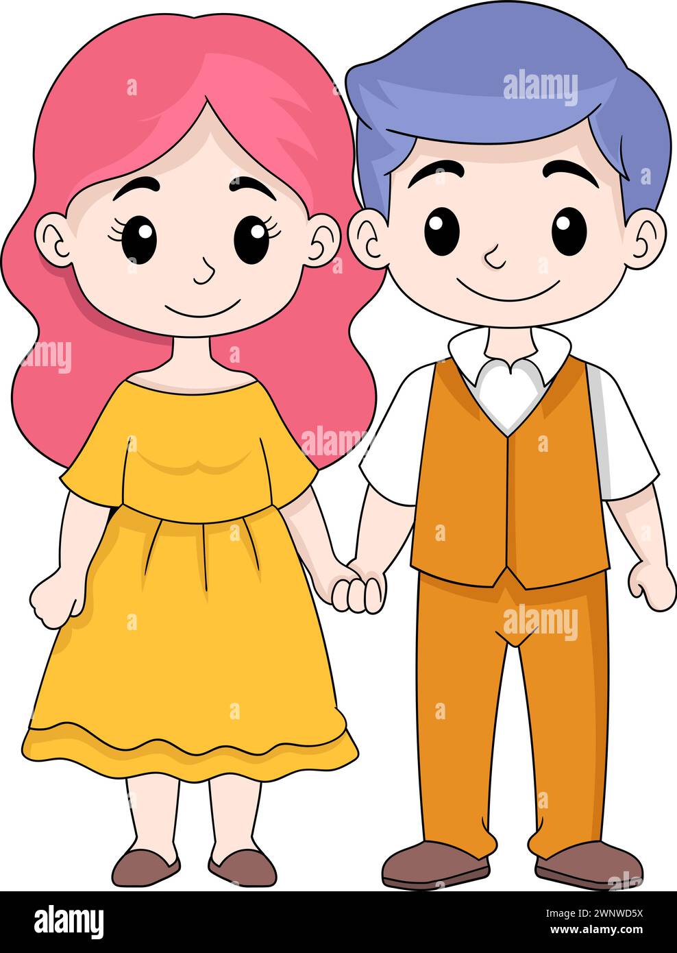 illustration of human couple love, boy and girl holding hands, cartoon ...