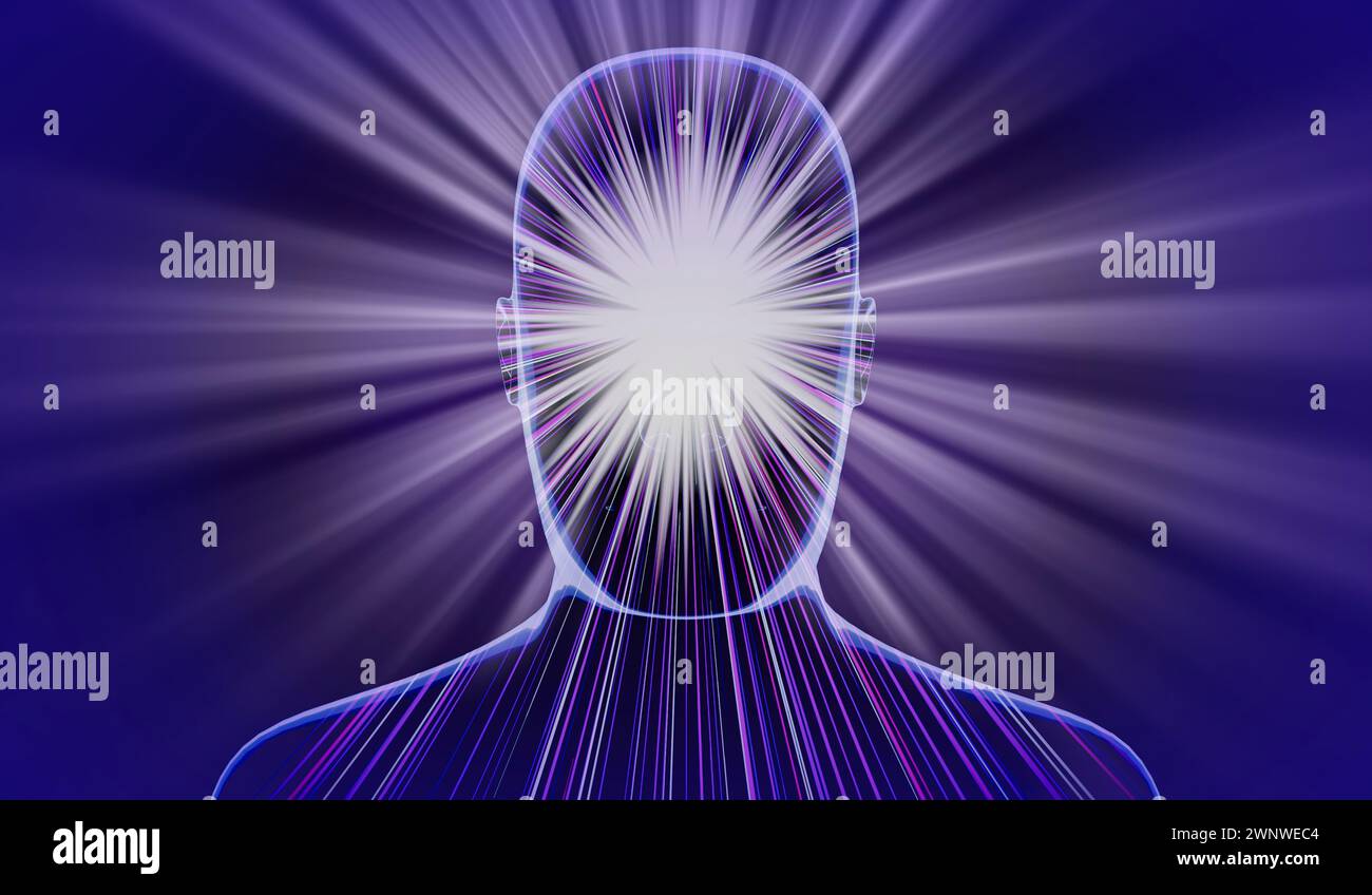 Geometrical man face with abstract lines and rays of light - 3D ...