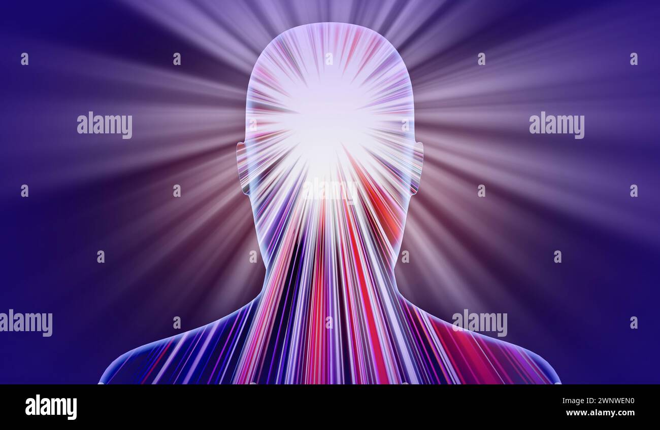 Geometrical man face with abstract lines and rays of light - 3D ...