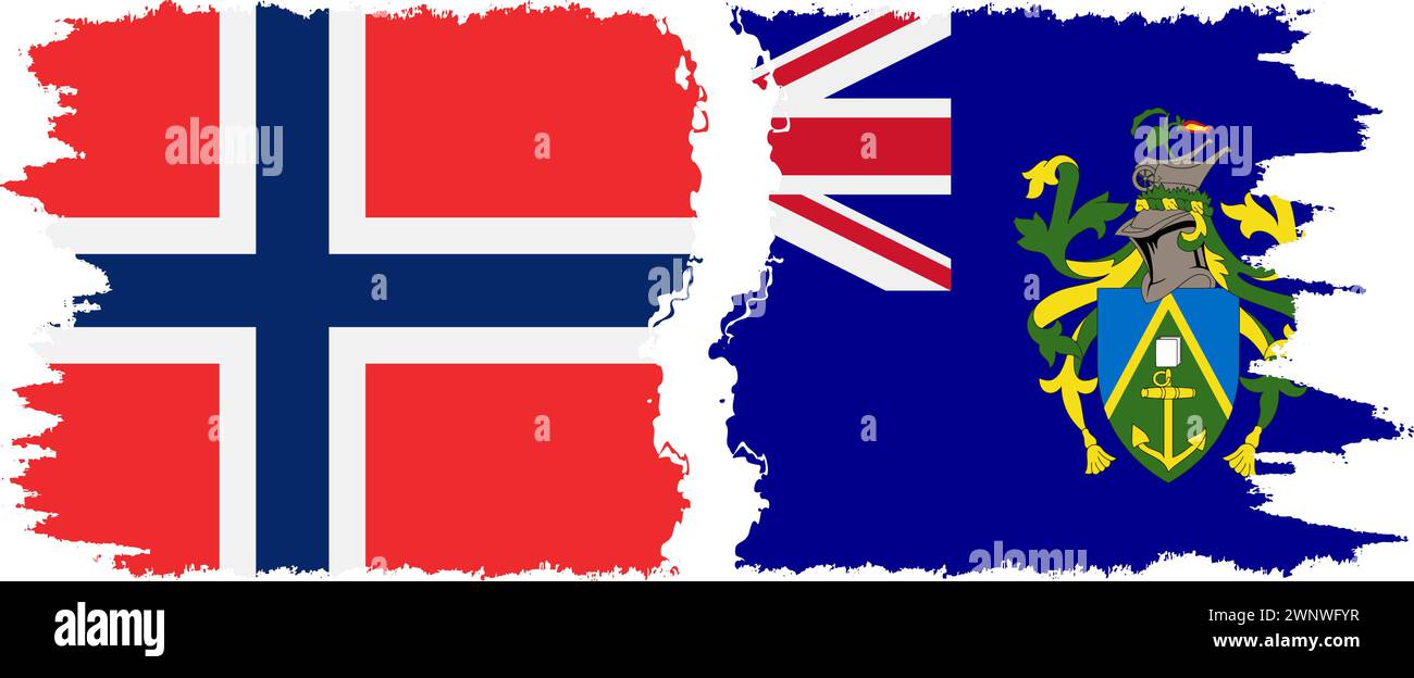 Pitcairn Islands and Norwegian grunge flags connection, vector Stock Vector