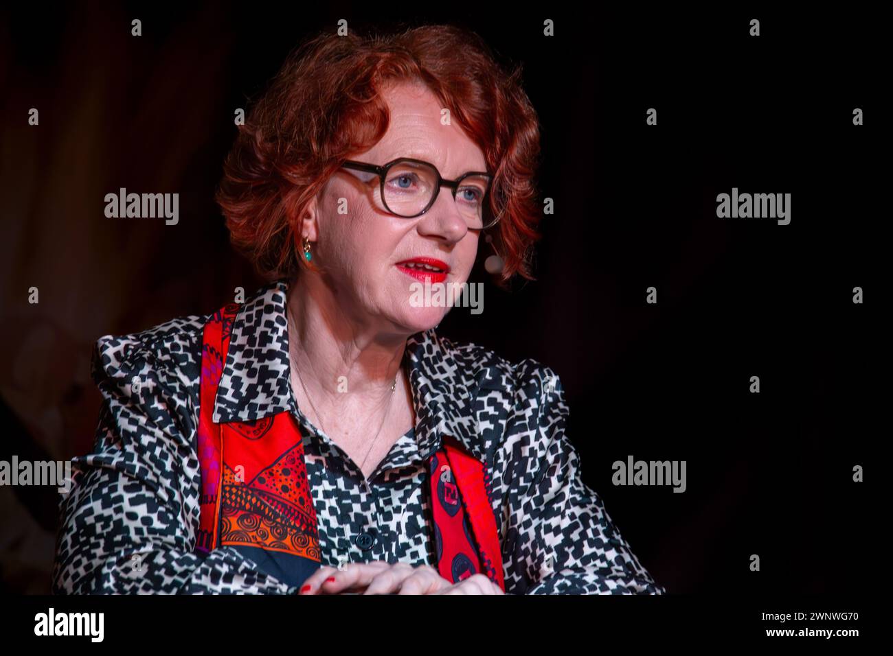 March 02, 2024, Neustadt an der Weinstraße: Political scientist and publicist Prof. Dr Ulrike Guerot in a lecture followed by a panel discussion Stock Photo