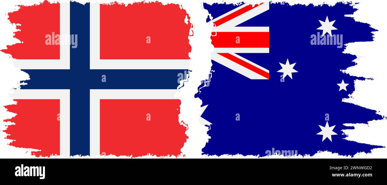 Australia and Norwegian grunge flags connection, vector Stock Vector