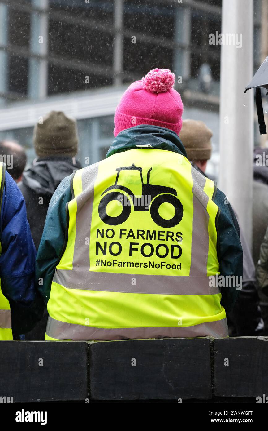 No Farmers No Food - farmers protest outside the Welsh Senedd in Cardiff in February 2024 Stock Photo