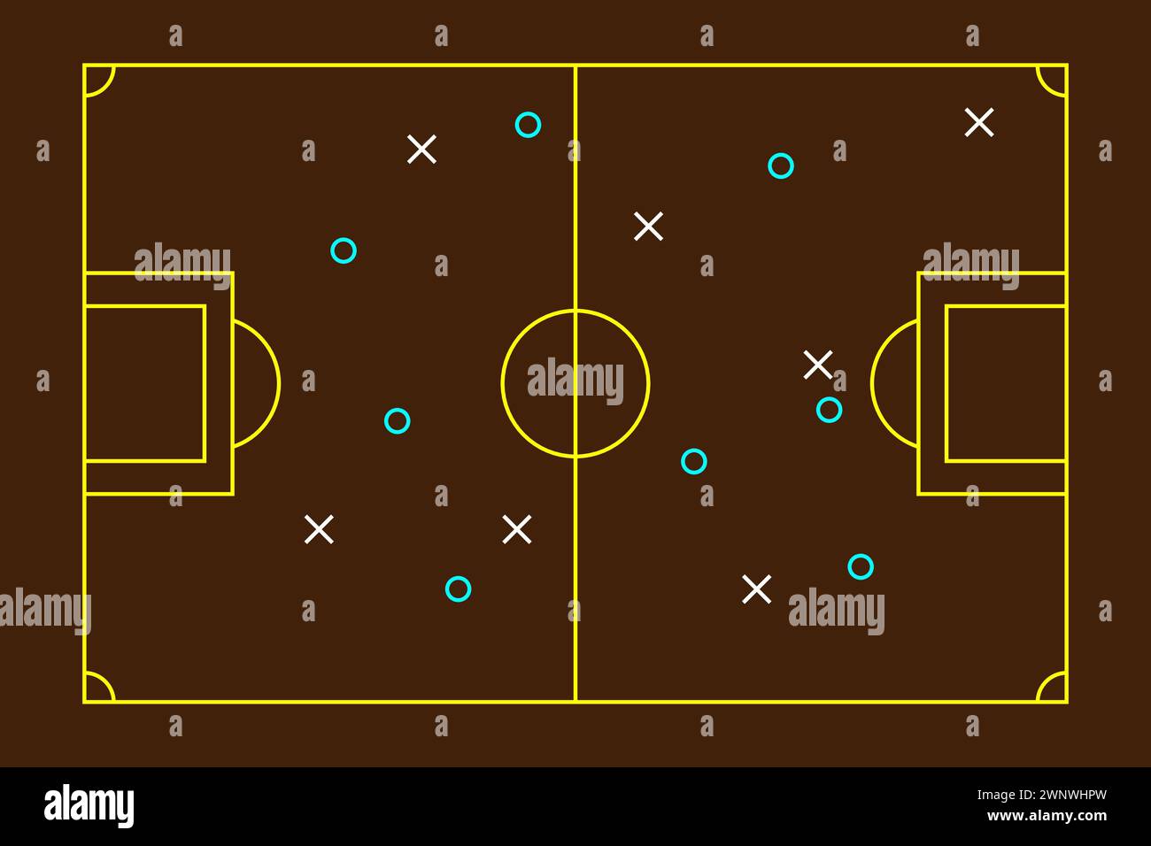 Soccer strategy football game tactical scheme drawing on chalkboard. Stock Vector