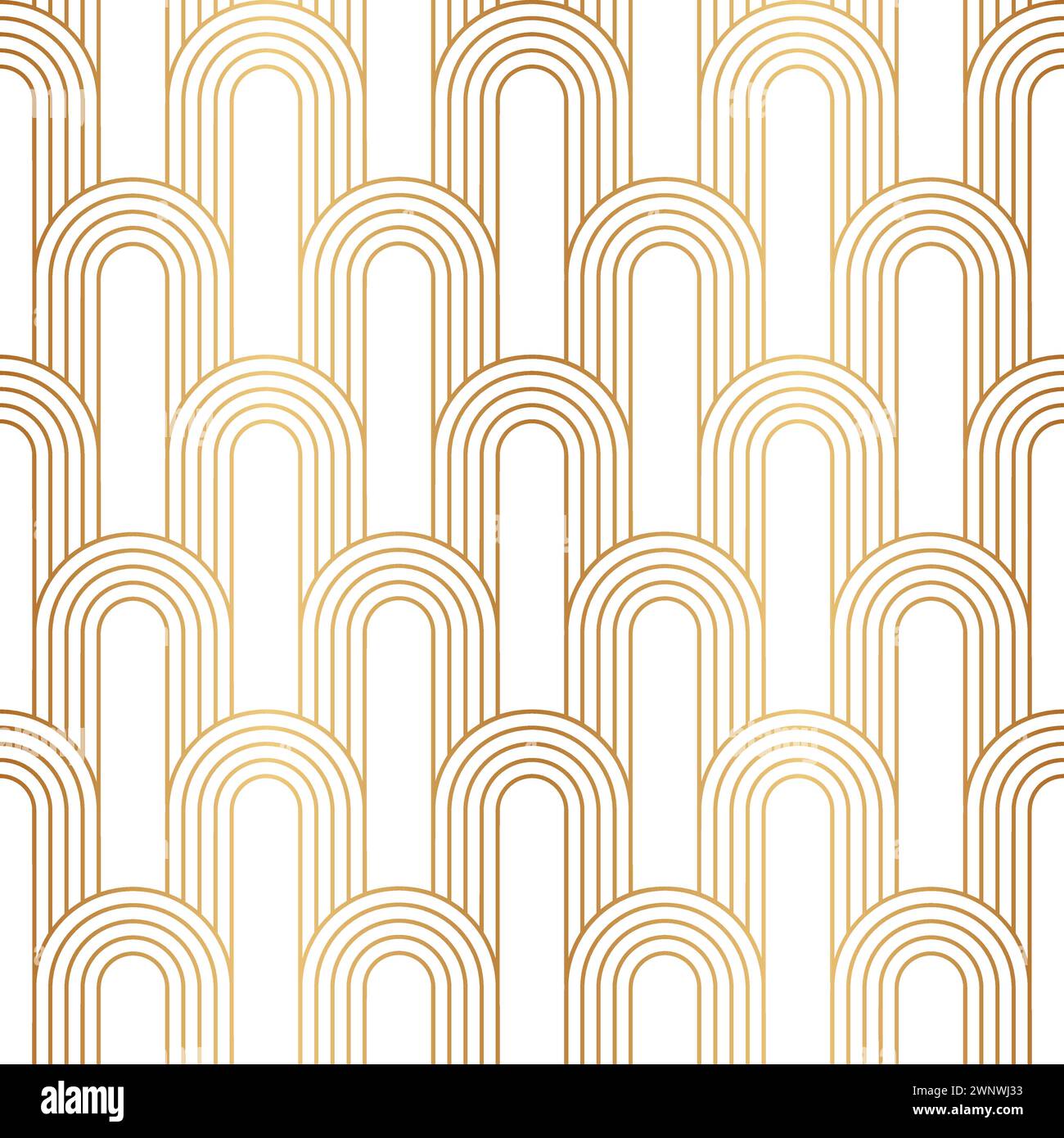 Arc seamless pattern. Repeating circle arch. Gold art deco. Golden background. Repeated geometric design for prints. Rainbow circular shape. Waves Stock Vector