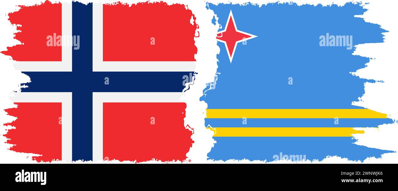 Aruba and Norwegian grunge flags connection, vector Stock Vector