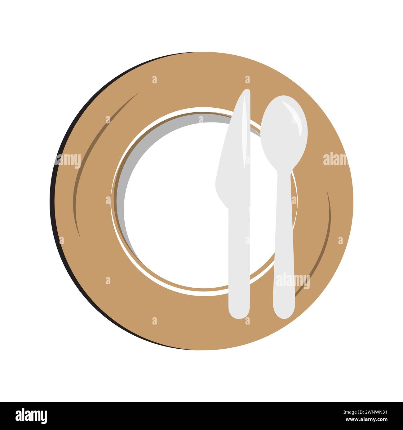 Dish, Empty plate with knife and fork isolated on a white background ...