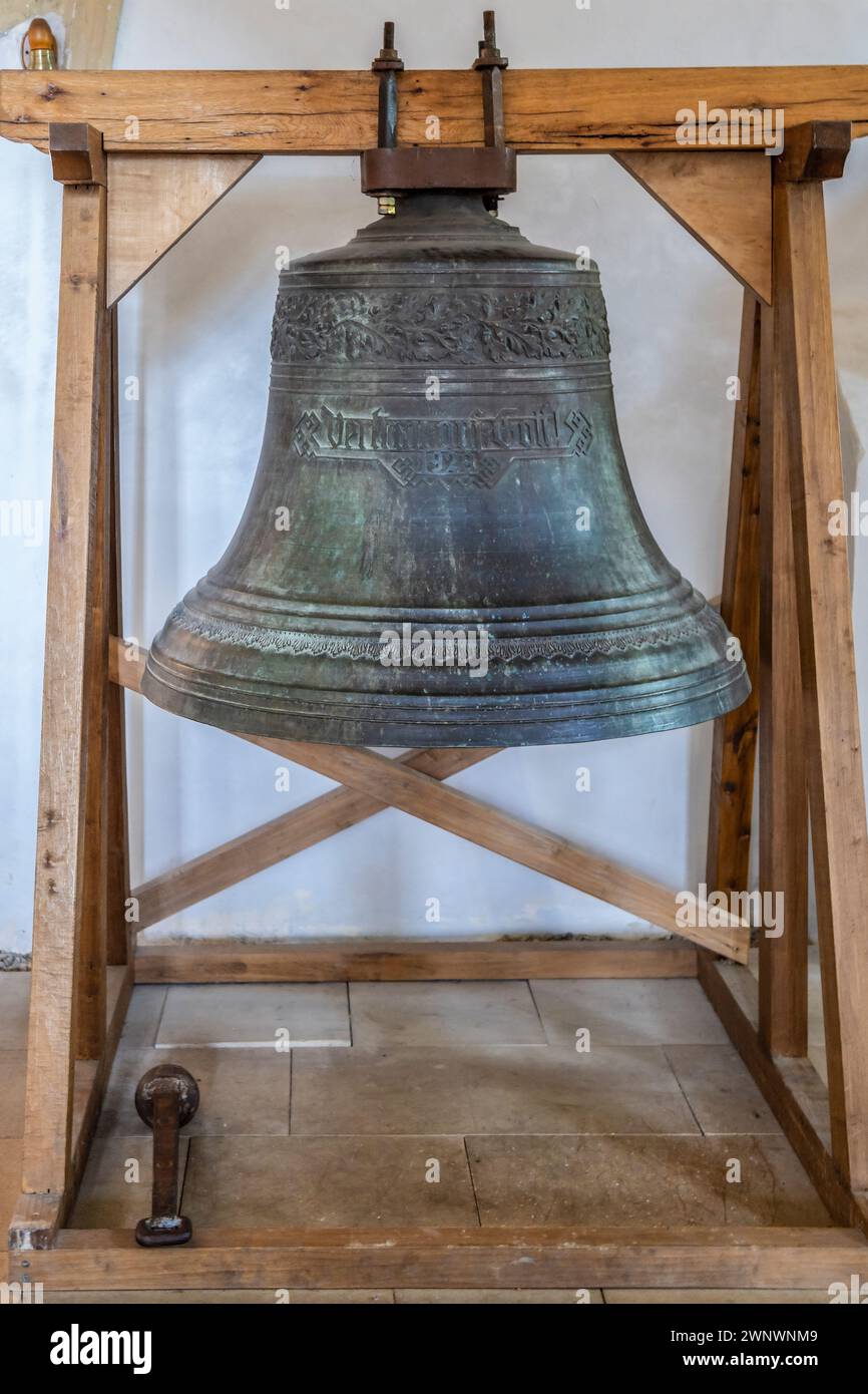 SIGHISOARA, ROMANIA-SEPTEMBER 3, 2021: Old bell in the Church on the hill,an evangelical church built between 1345-1525.Dedicated to St. Nicholas,it i Stock Photo