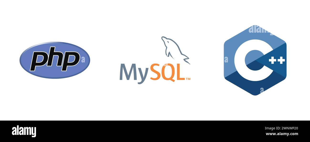 MySQL, C plus plus, PHP . Collection of top brand logo Stock Vector ...