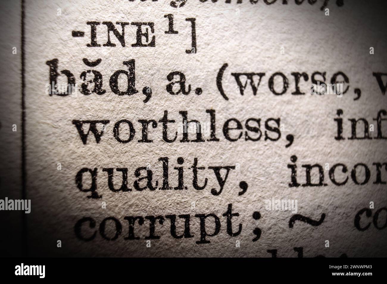 Word bad on dictionary page, macro close-up Stock Photo