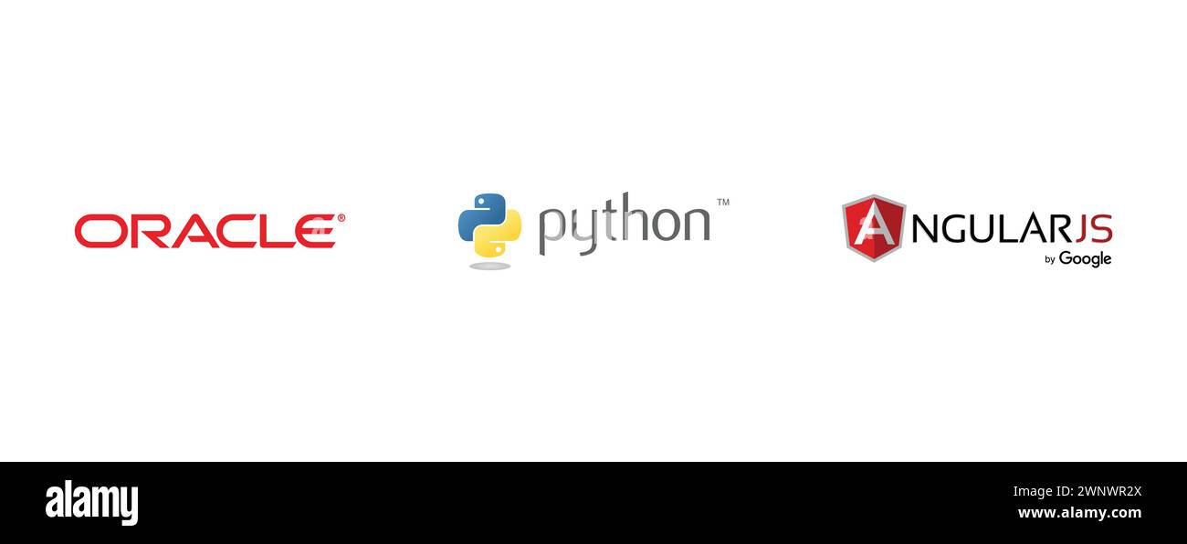 Oracle , Python, Angular JS. Collection of top brand logo Stock Vector ...