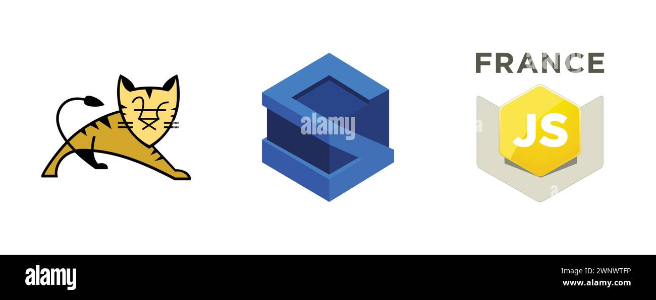 Struts, Tomcat, France JS . Collection of top brand logo Stock Vector