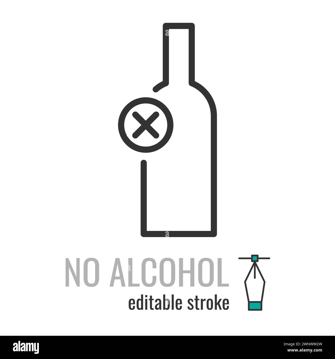 No Drinking Thin Line Vector Icon. Flat Icon Isolated on the White Background.Vector illustration EPS 10 Editable Stroke. Stock Vector