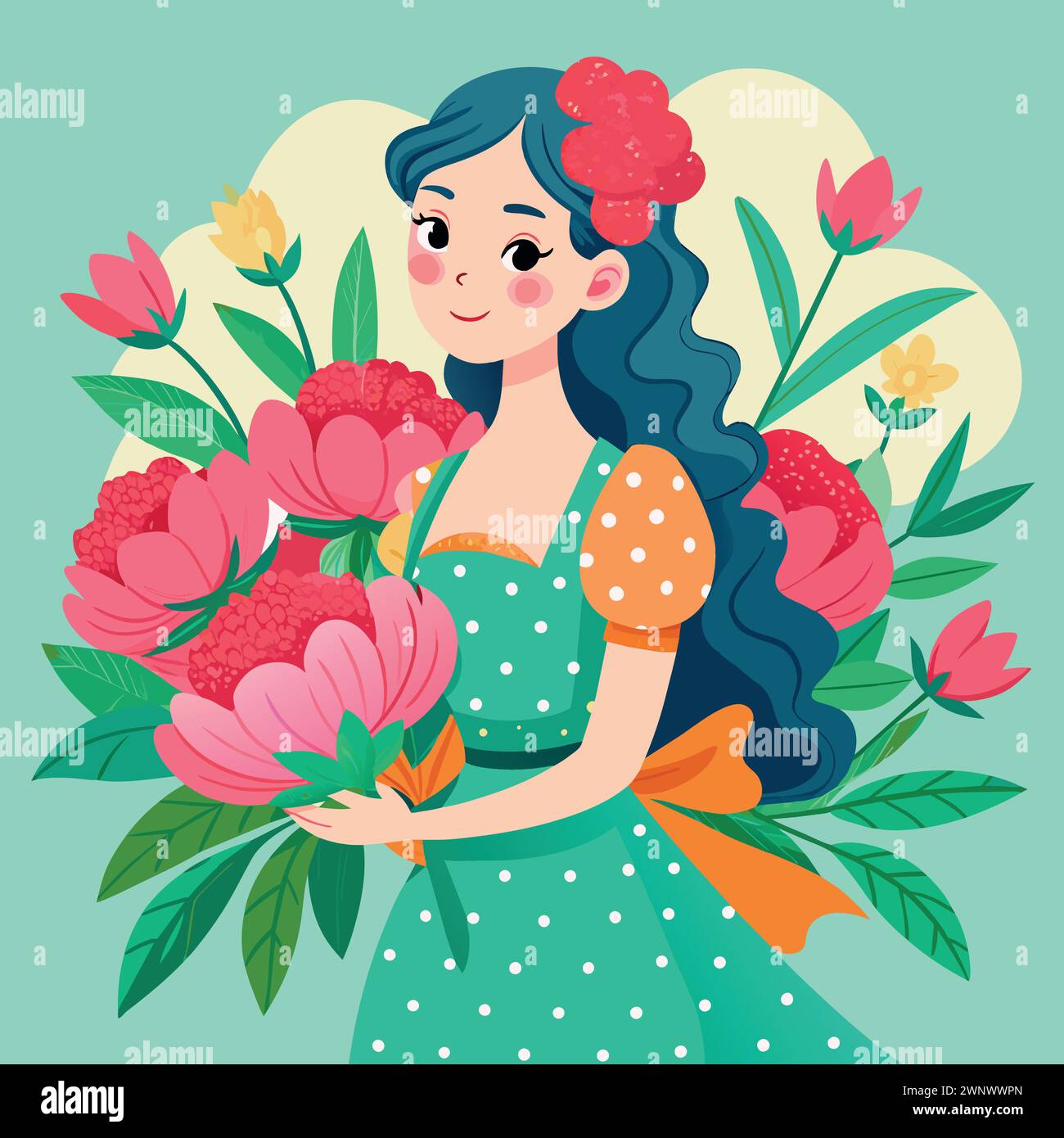 girl is holding a bouquet of flowers. The flowers are pink and the girl