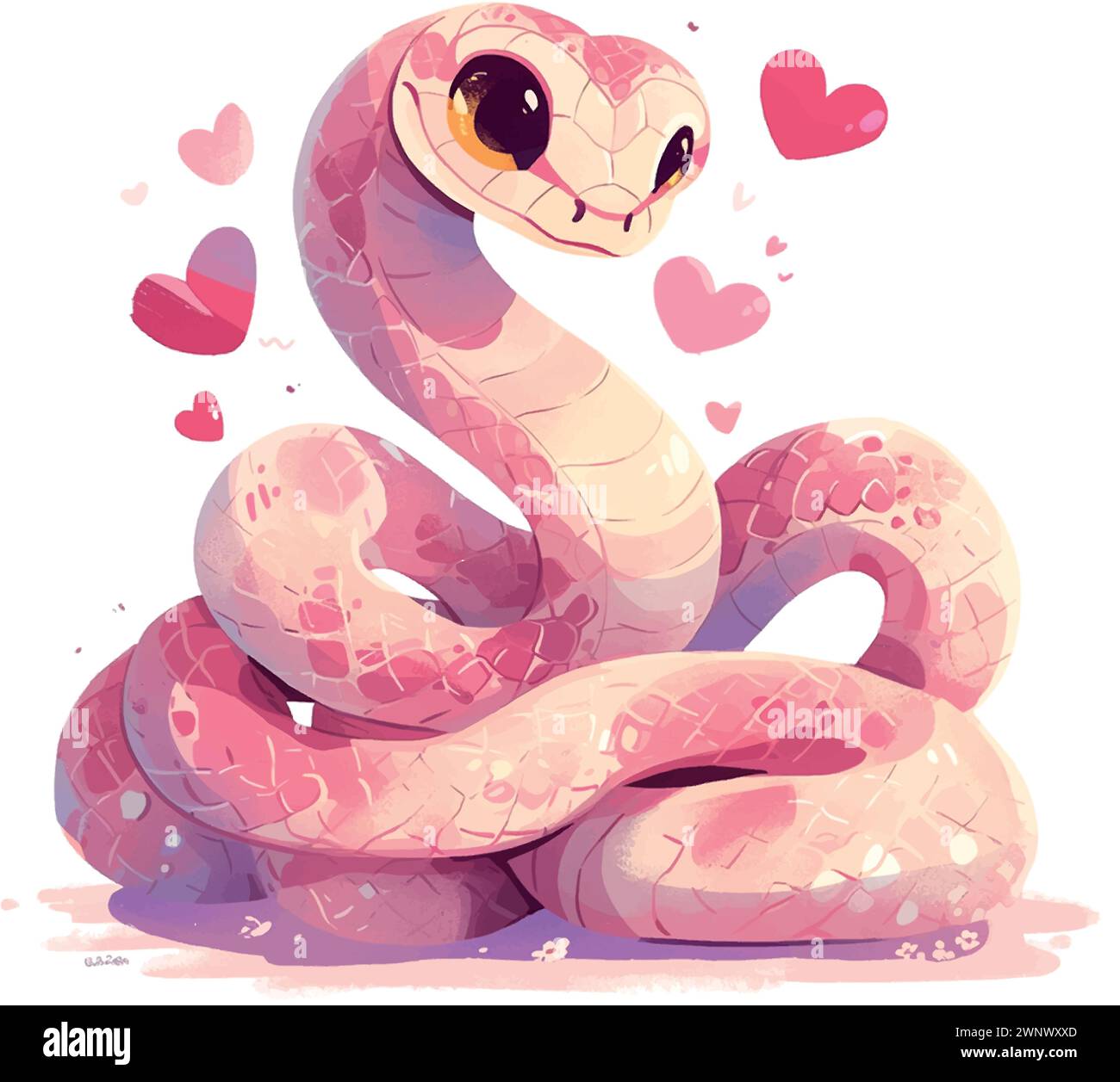 A cute snake with pink skin and a heart on its head Stock Vector Image ...