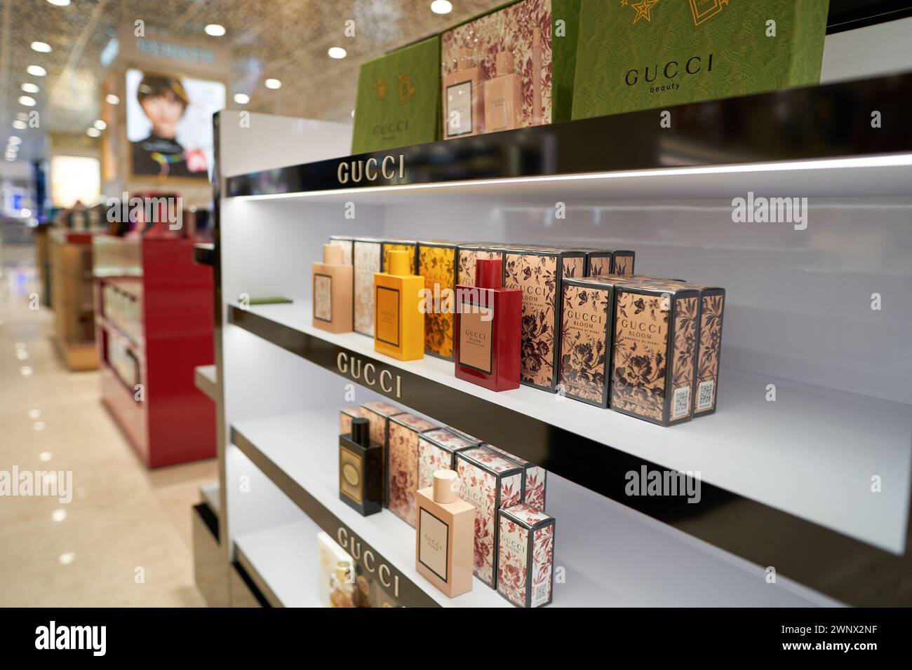 SINGAPORE - NOVEMBER 06, 2023: Gucci fragrances displayed at Metro Paragon in Paragon Mall, located in the Orchard Road area of Singapore. Stock Photo