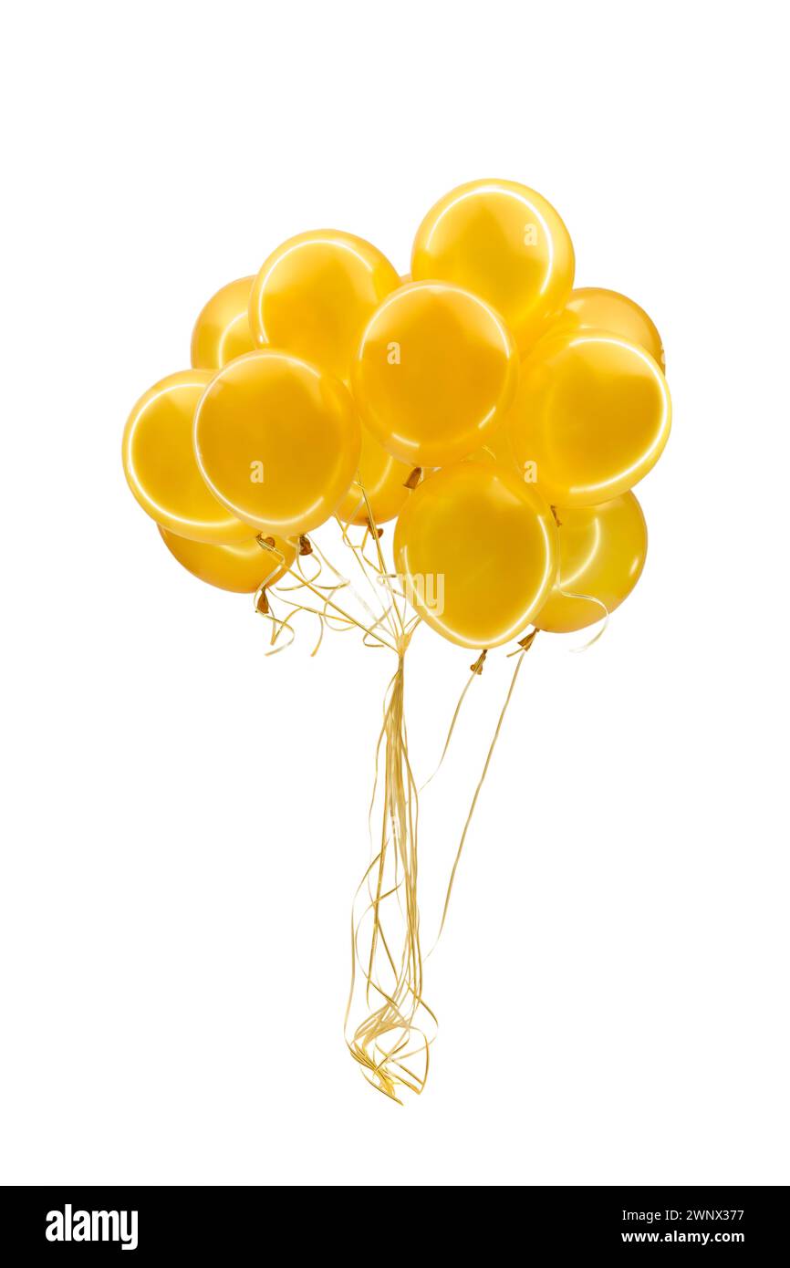 golden balloons on a white background Stock Photo - Alamy