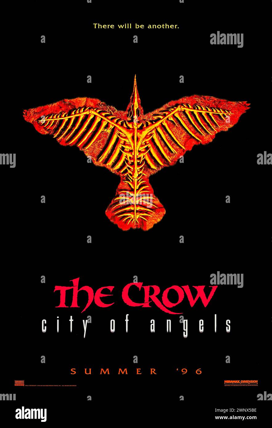 The Crow: City of Angels (1996) directed by Tim Pope and starring Vincent Perez, Mia Kirshner and Richard Brooks. The spirit of the Crow resurrects another man seeking revenge for the murder of his son. Photograph of an original 1996 US advance poster. ***EDITORIAL USE ONLY*** Credit: BFA / Miramax Films Stock Photo