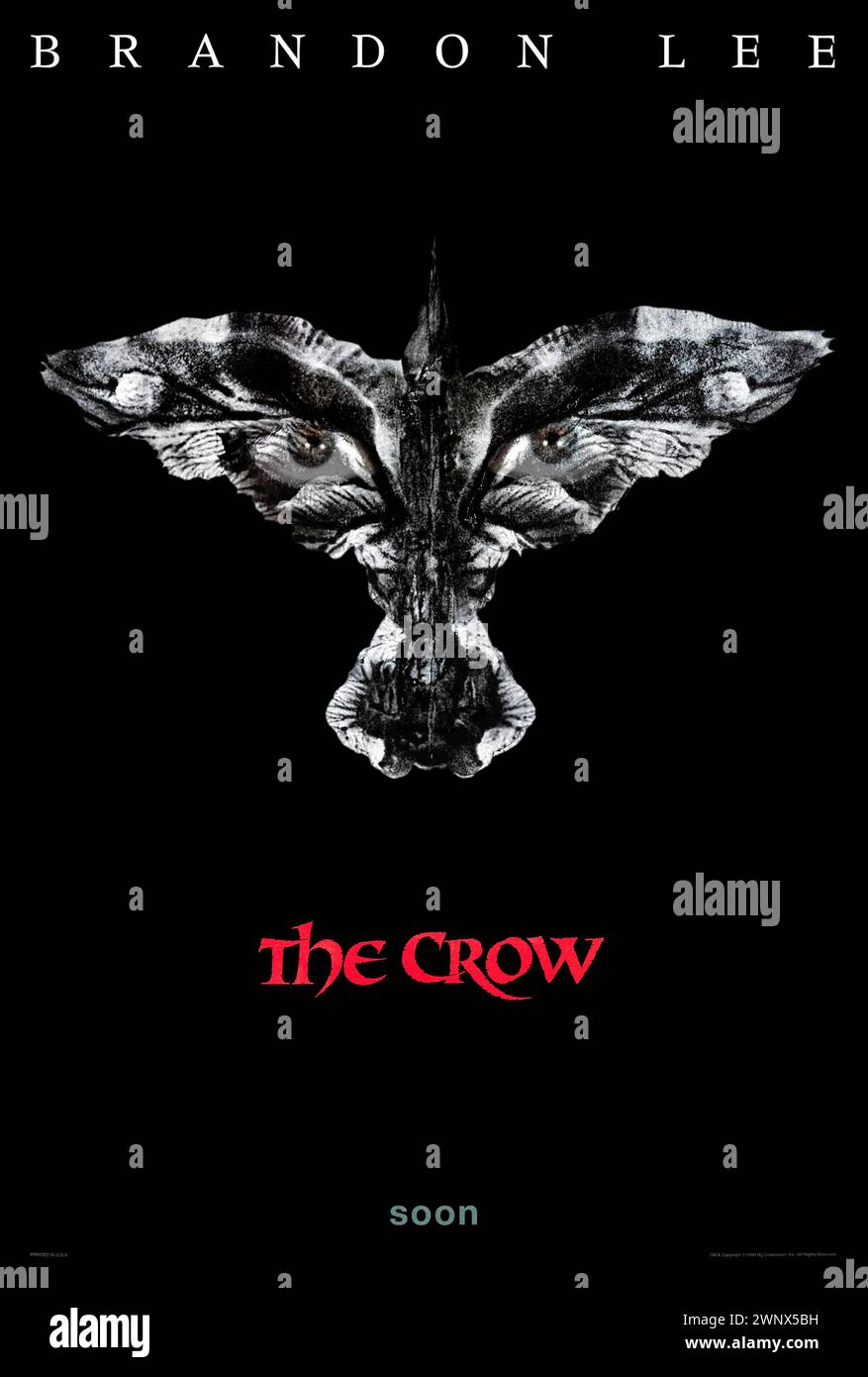 The Crow (1994) directed by Alex Proyas and starring Brandon Lee, Michael Wincott and Rochelle Davis. Big screen adaptation of James O'Barr's comic book series about a brutally murdered man who comes back to life to avenge his own death and that of his fiancée. Photograph of an original 1994 US advance poster. ***EDITORIAL USE ONLY*** Credit: BFA / Miramax Films Stock Photo