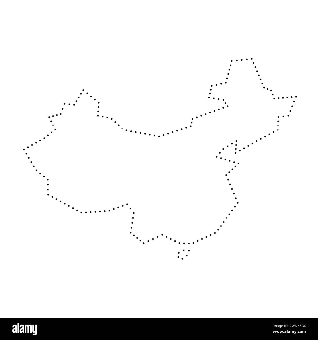 China country simplified map. Black dotted outline contour. Simple ...