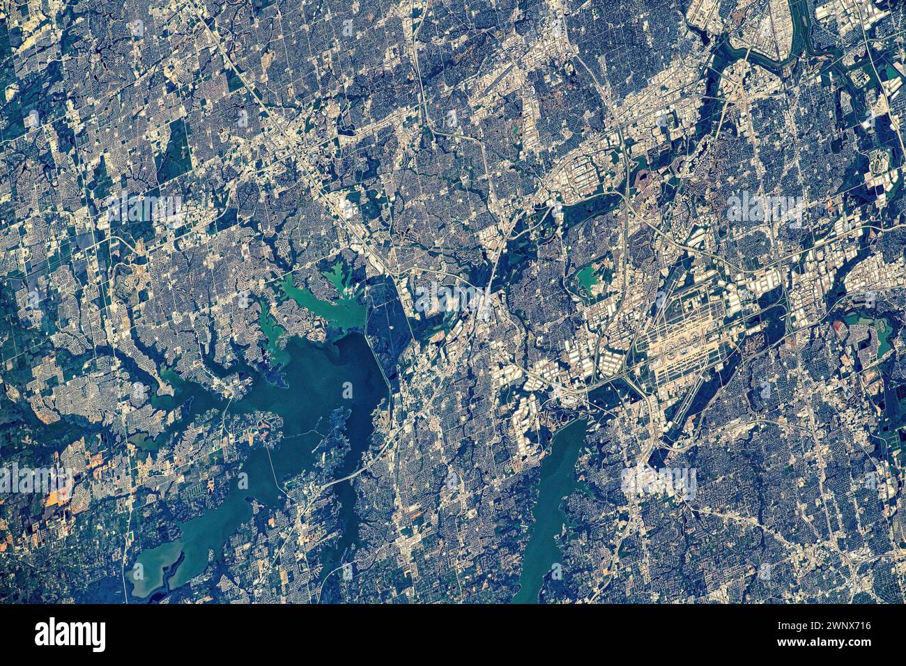 Urban area in Texas, USA. Digital enhancement of an image by NASA Stock Photo