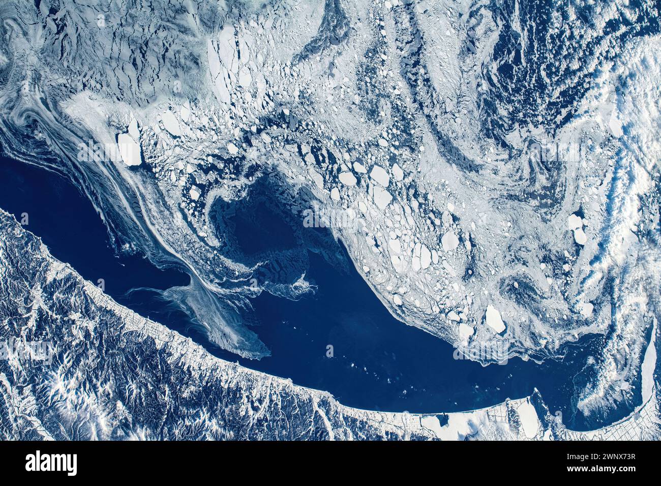 Snow winter water, Sea of Japan. Digital enhancement of an image by NASA Stock Photo