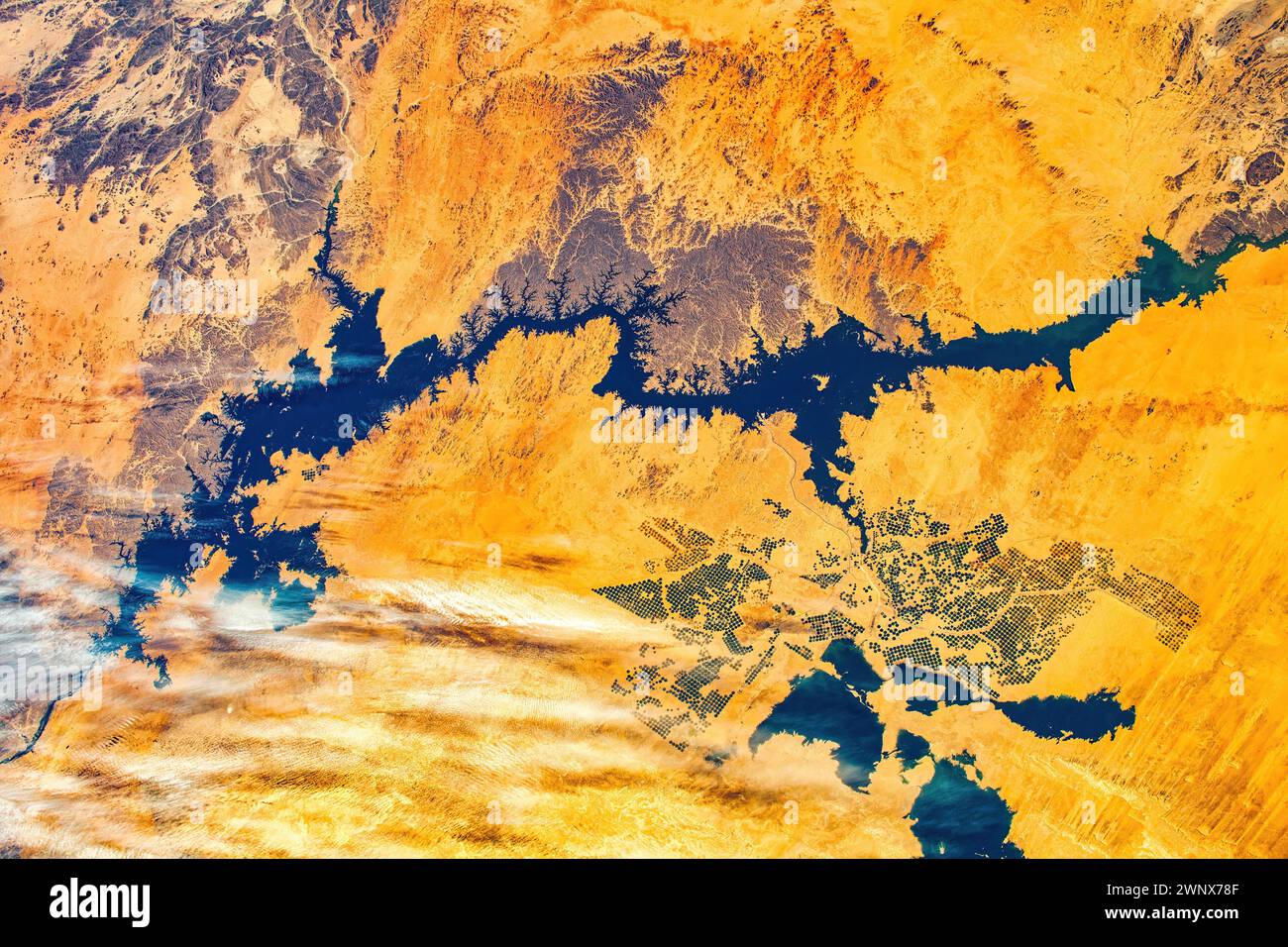 Lakes Nubia and Tashka, Egypt. Digital enhancement of an image by NASA Stock Photo