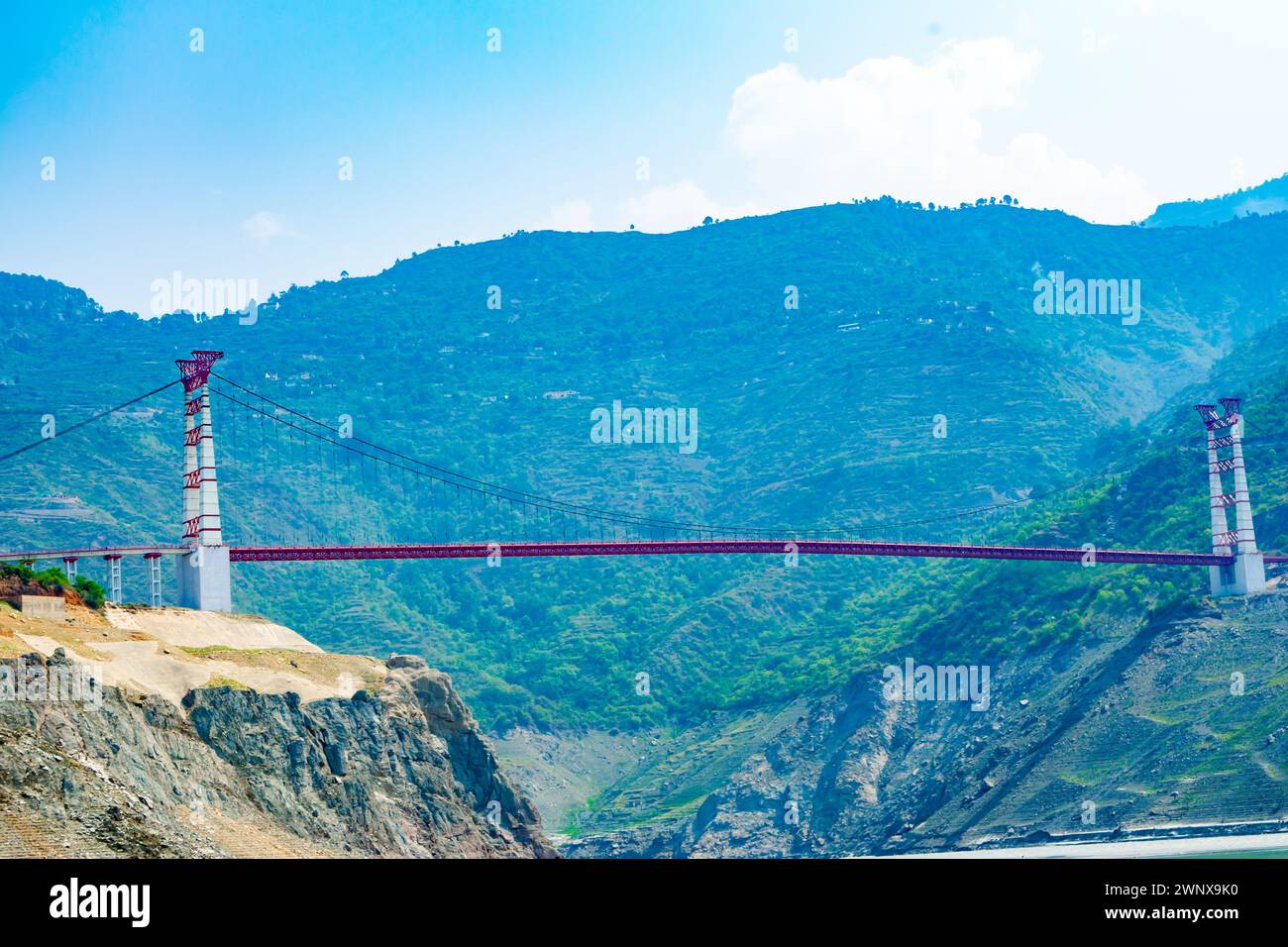 The hanging bridge over Tehri Lake. Dobra-Chanti bridge. The 725-metre ...