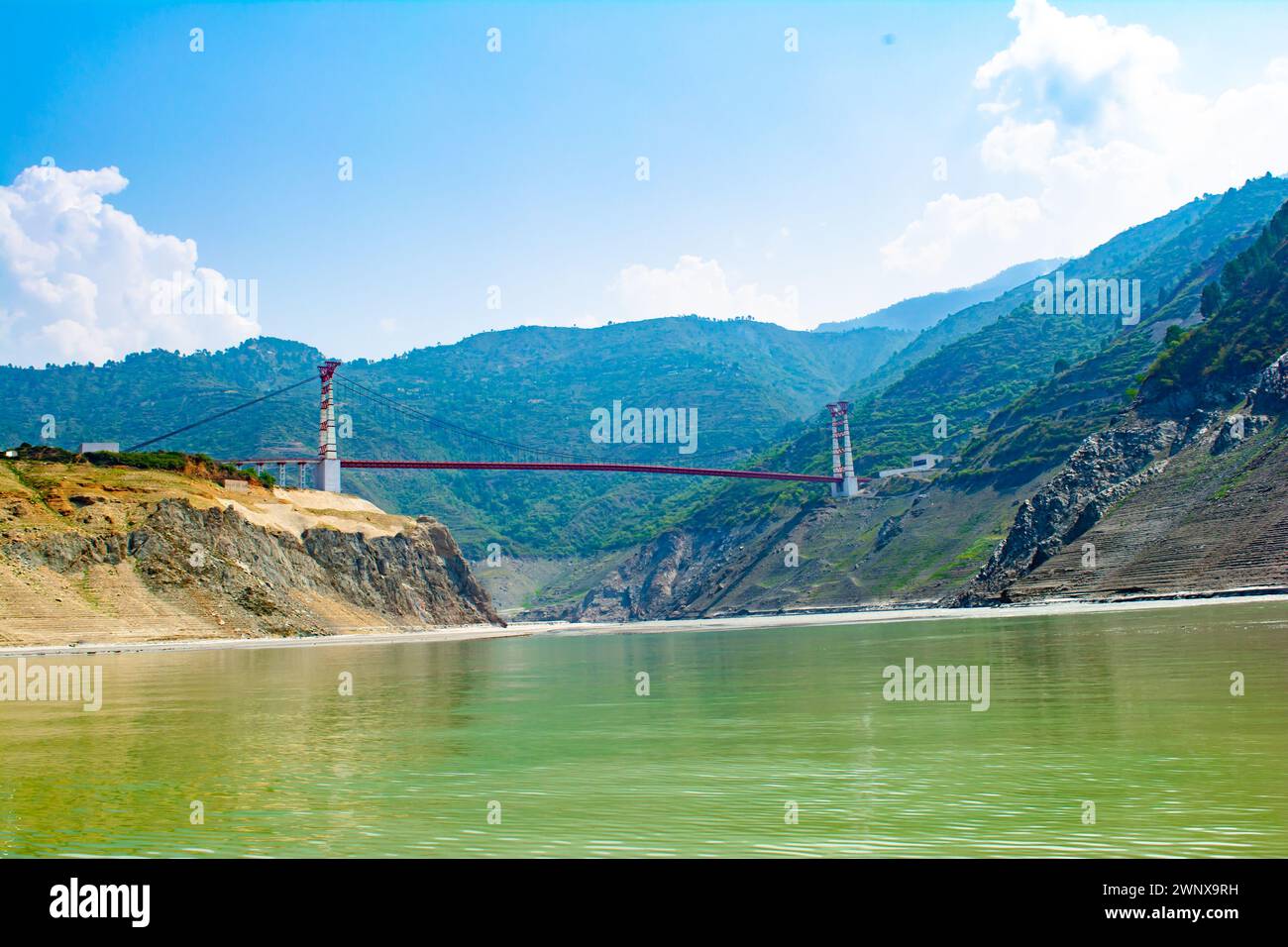 The hanging bridge over Tehri Lake. Dobra-Chanti bridge. The 725-metre ...