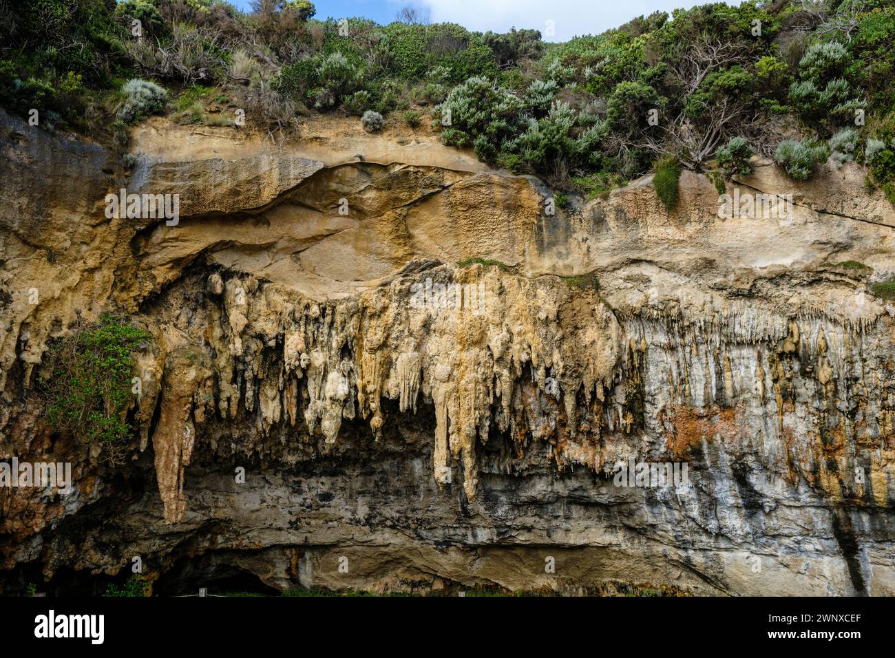 Stalactites in a cave at Loch Ard Gorge, Port Campbell National Park, Great Ocean Road, Victoria Australia Stock Photo