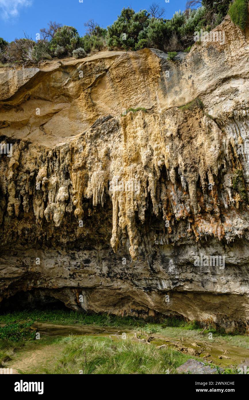 Stalactites in a cave at Loch Ard Gorge, Port Campbell National Park, Great Ocean Road, Victoria Australia Stock Photo