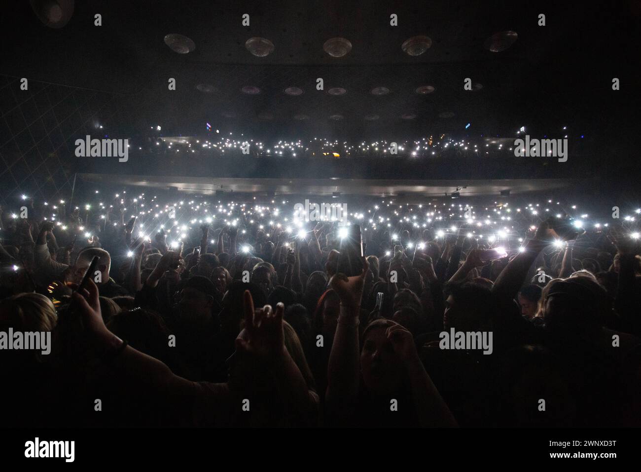 Oslo, Norway. 03rd Mar, 2024. Concert goers seen with the smart phones ...