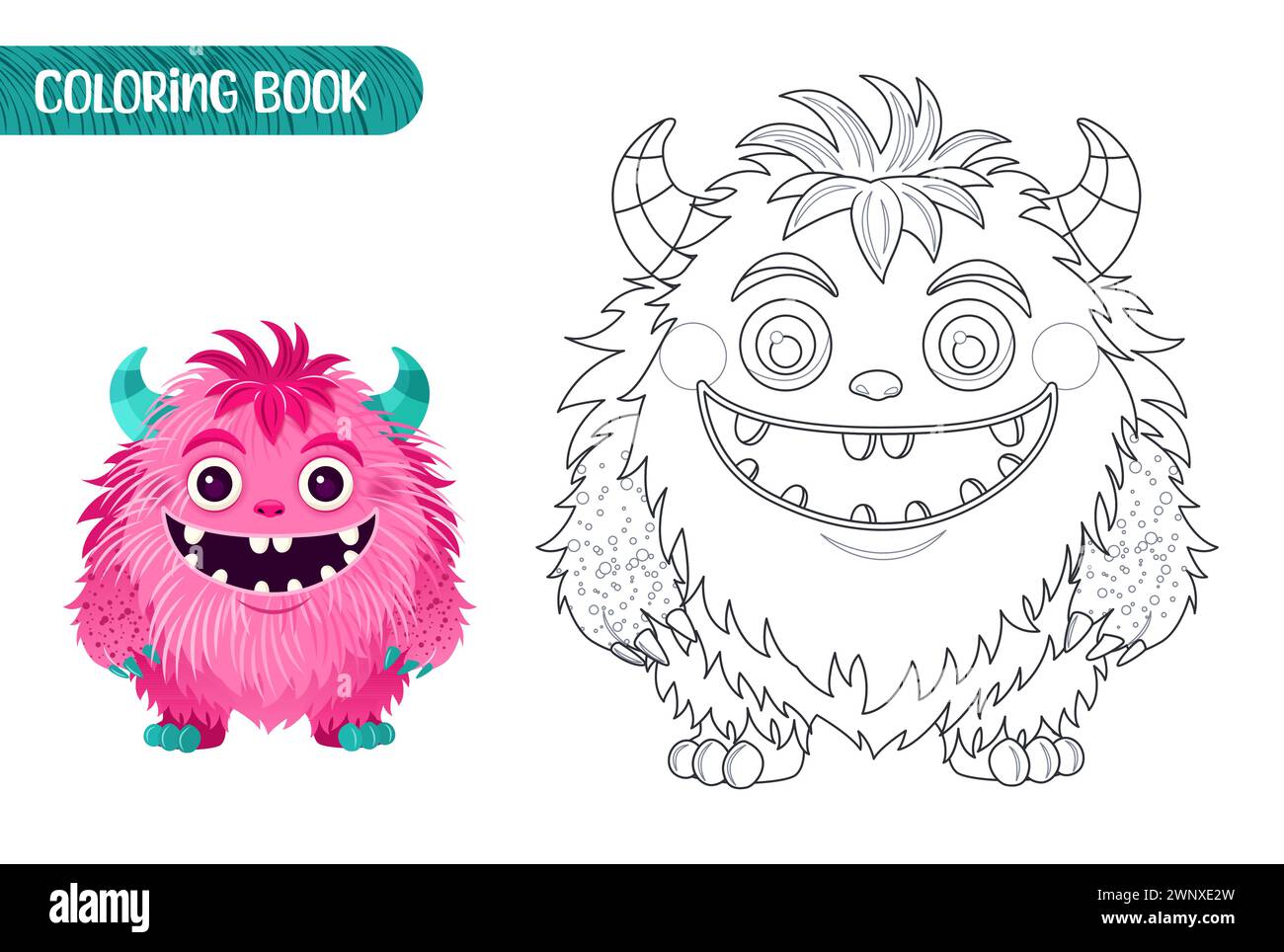 Coloring book for kids. Cute funny monster. Stock Vector