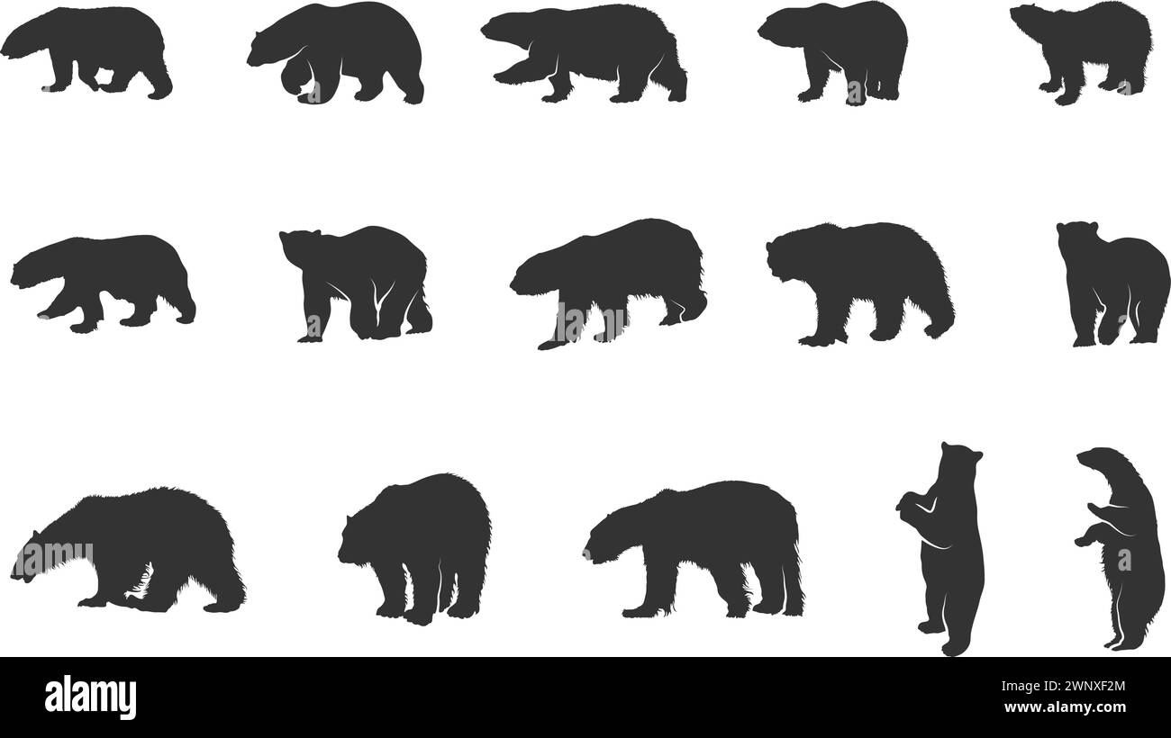 Polar bear silhouettes, Polar bear vector illustration, Polar bear vector, Bear silhouettes, Polar bear clipart Stock Vector